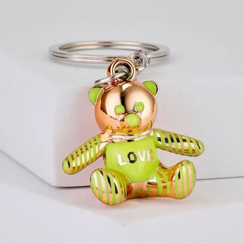 New Lime Green Yellow Love Bear Keychain Purse Charm Gift Present Gold